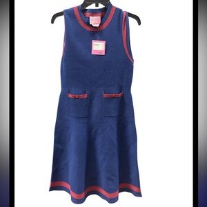 Kate Spade Blue and Red A-Line Dress Sleeveless Crew Neck